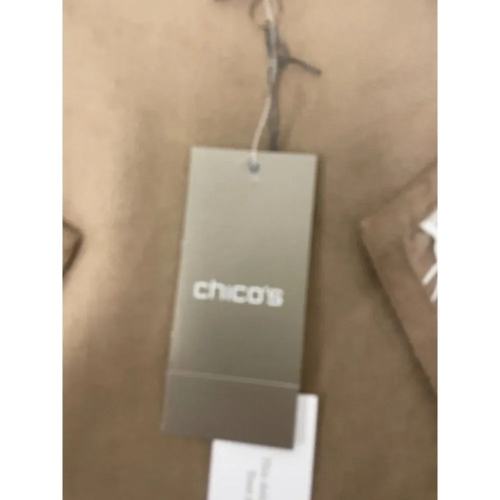 Chico's Womens Jacket Size 1 S Duster Ecru Tan Lace Faux Suede Open Front NWT